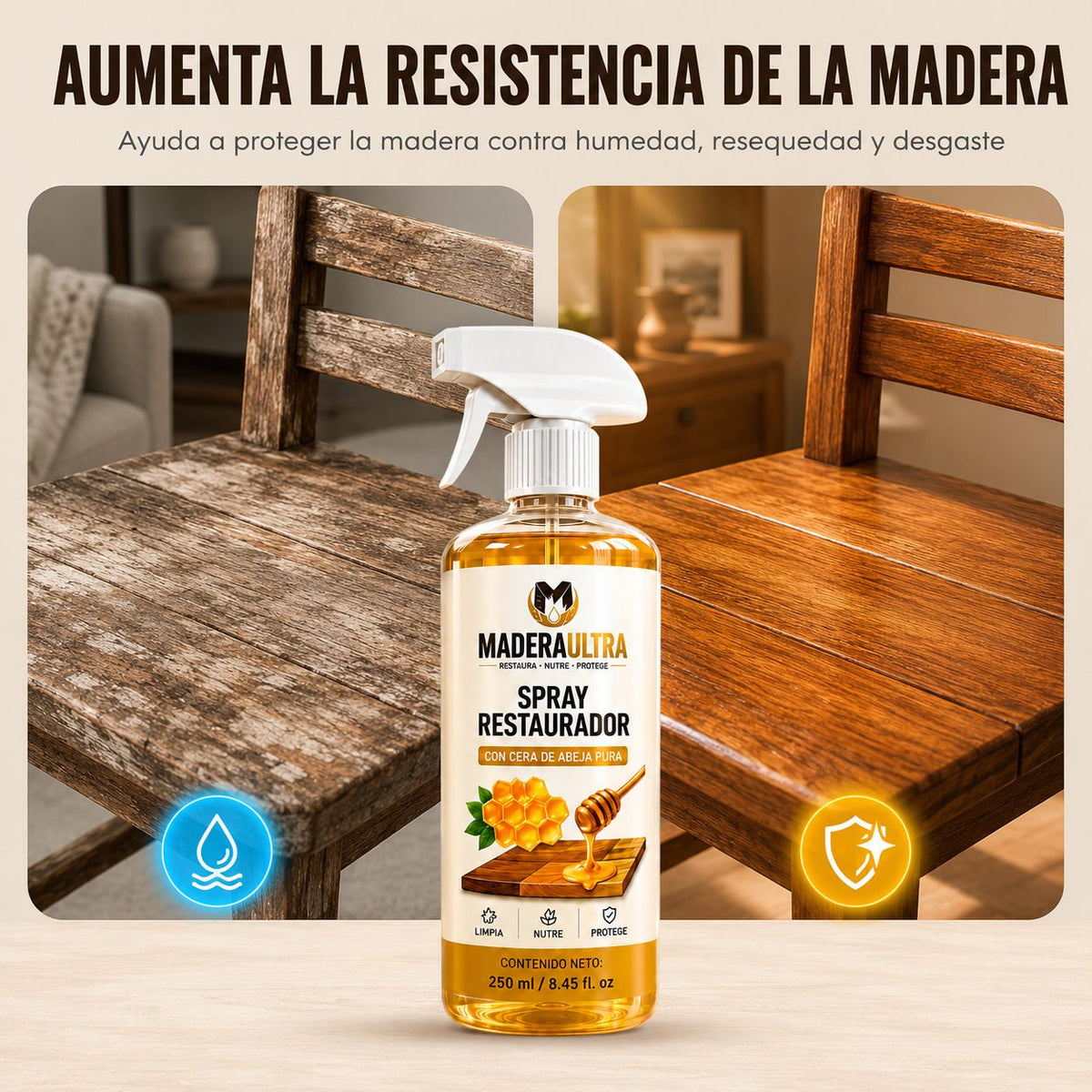 Veta Viva — Spray Restaurador de Madera